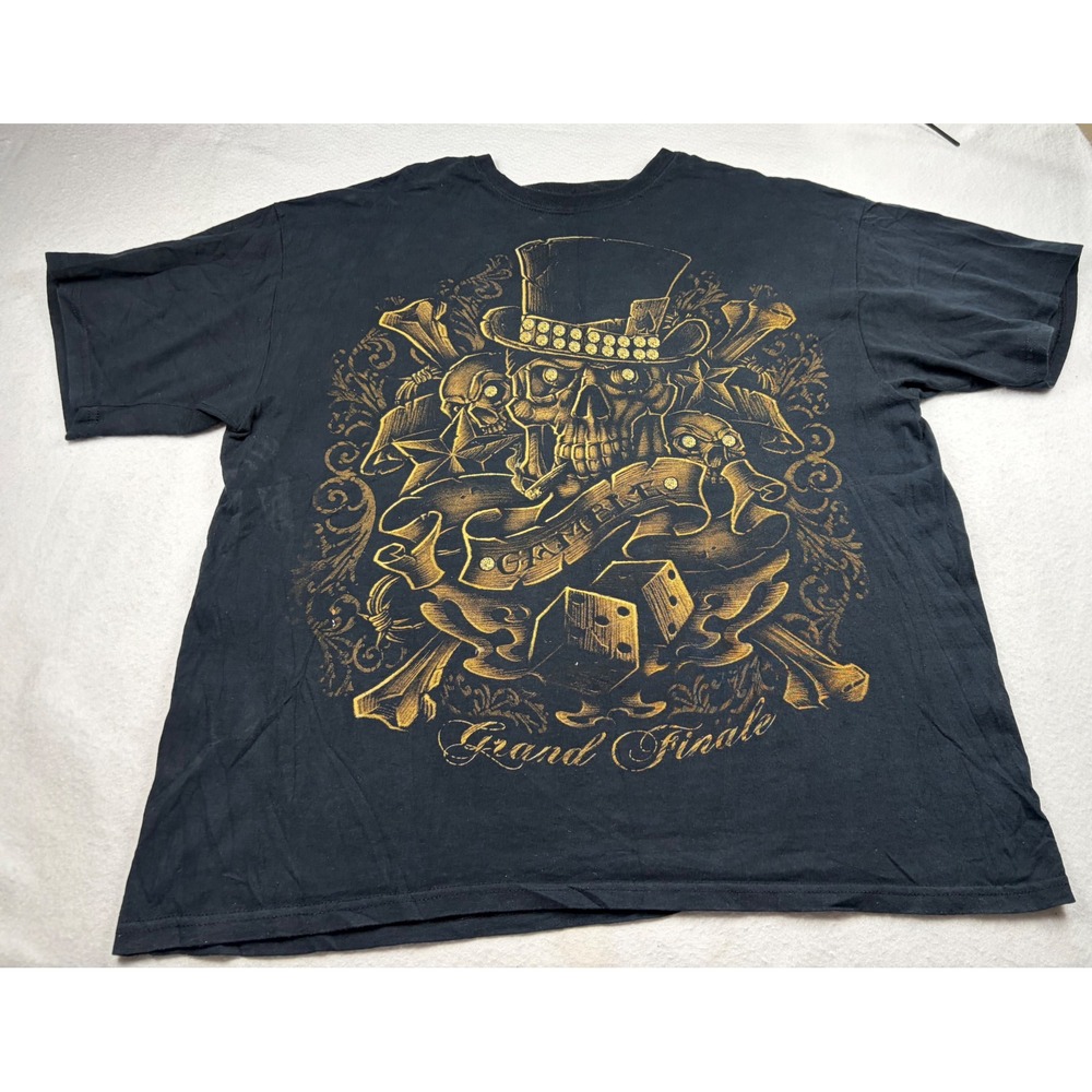 Gildan Grand Finale Gambler Skull T-Shirt Mens XL Black Gold Dice Top Hat Tee